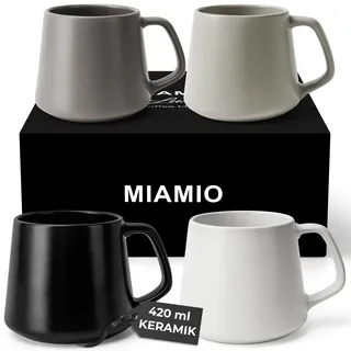 MIAMIO - Kaffeetassen 4er-Set/Kaffeebecher Keramik (420 ml) groß, Tassen Set für Cappuccino, Tee, Espresso - Mikrowellen- und Spülmaschinenfest - Luxe Kollektion (Klassisches Pastell)