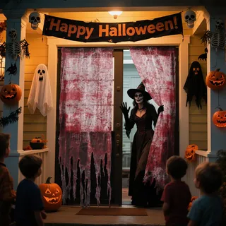 2.05x1.15m Horror Halloween Deko Tür,3 Stück Großer Horror Stoff Blutung Türvorhang Halloween Vorhang Dekoration Innen Outdoor Gruseliges Käsetuch Wand Party Spukhaus Deko Haus