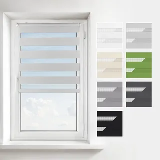 Estika Doppelrollo Klemmfix ohne Bohren – Breite: 100 cm – Höhe: 120 cm – Farbe: Hellgrau – Jalousie für Innenfenster, Duo-Rollo, Fensterrollo innen