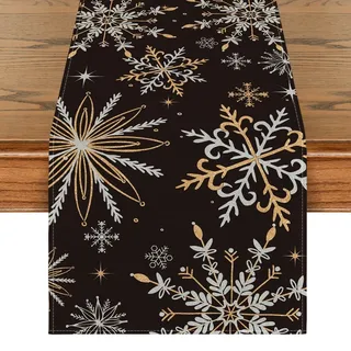 Artoid Mode Schwarz Gold Schneeflocken Weihnachten Tischläufer, Saisonnal Winter Küche Tisch Dekoration Drinnen Urlaub Party Dekor 40x140 cm