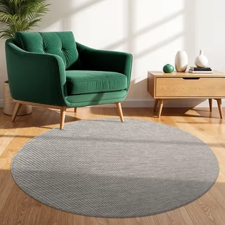 TT Home Teppich Für Outdoor Küchenteppich Balkon Terrasse Unifarbenes Design Modern Größe 120 cm Rund - Grau