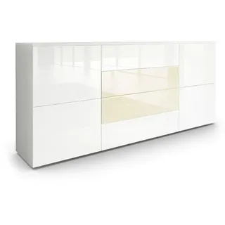Vladon Sideboard Rova Weiß Hochglanz / Creme Hochglanz , Weiß Hochglanz, Creme , Holzwerkstoff , 166x72x35 cm , Kleinmöbel, Kommoden, Sideboards