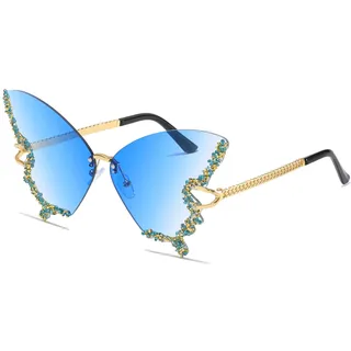 YAMEIZE Schmetterling Sonnenbrille Randlose Vintage Brillen-Lustige Diamond Strass Disco Brille für Herren Damen Getönte Rave Brille Festival Sonnenbrille