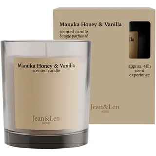 Jean & Len Scented Candle Manuka Honey & Vanilla, hergestellt mit Sheabutter, Brenndauer ca. 40 Stunden, minimalistisches Design, sinnlicher Duft, vegan, 195 g