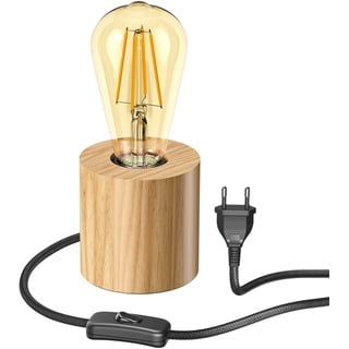 ledscom.de Tischlampe HITO, Holz massiv, rund, inkl. E27 LED Retro gold max. 814lm extra-warmweiß 3-Stufen