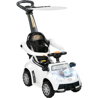 aiyaplay Rutschauto Schub- und Haltestange mit Rückenlehne Schutzbügel, Lauflernhilfe für Kinder 12-36 Monate Weiß+Schwarz