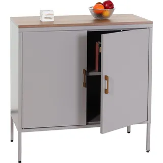 Kommode HWC-L84, Sideboard Schrank Anrichte, 2 Türen Metall 90x90x40cm, Melamin beschichtet grau - Grau