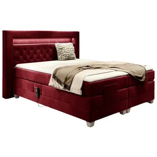 Fun Möbel Boxspringbett Elektrisch Bett ARMANDO 200x200cm in Stoff Fresh Rot, - Rot