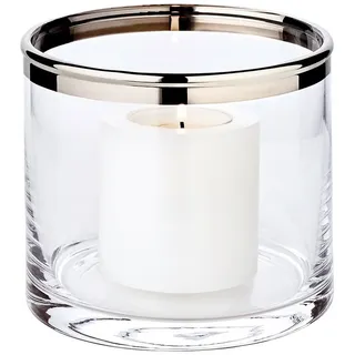 Edzard Windlicht Molly, Höhe 10 cm, Durchmesser 11,5 cm, mundgeblasenes Kristallglas mit Platinrand - Teelichtglas, Teelichthalter für Maxi-Teelicht