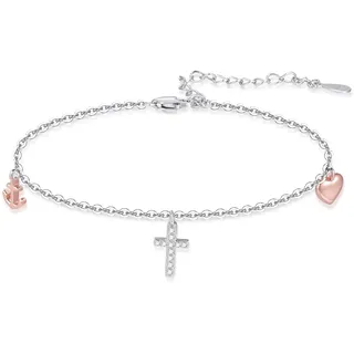 OHAYOO Kreuz und Armband Damen 925 Sterling Silber Glaube Liebe Hoffnung Herz Anker Schmuck Geschenke für Frauen