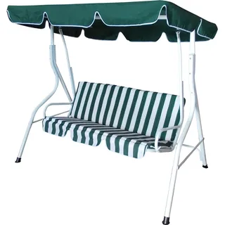 DEGAMO Hollywoodschaukel Gartenschaukel Florida 3-sitzer, Gestell Metall weiss, Bezüge grün/weiss, stabile Ausführung - Grün