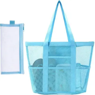Ibenzoa® Transparente, wasserdichte Strandtasche – klar-blau, faltbar, geräumig mit zusätzlicher kleiner Tasche für Strand, Pool & Outdoor - Blau