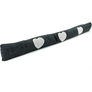 heimtexland ® Zugluftstopper Fischgrät mit Applikation bestickt Windstopper Fensterdichtung Türdichtung Landhaus Deko Kissen Typ856 Herz Anthrazit - Grau