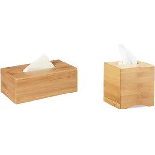 Relaxdays Kosmetiktuchbox, aus Bambus, Box für Kosmetik- & Taschentücher, Tücherbox nachfüllbar, Taschentuchbox, Natur & Kosmetiktücherbox quadratisch,HxBxT: 15,5 x 14,5 x 14,5 cm, Natur