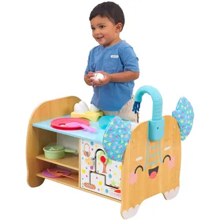 KidKraft Foody Friends: Kochspaß Elefant Activity Center Kinderküche mit Zubehör aus Holz, Spielküche mit Geschirr und Lebensmittel, Motorikspielzeug für Kleinkinder ab 2 Jahre, 20144