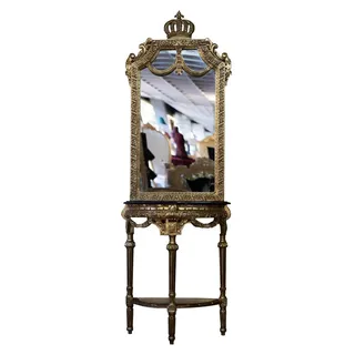 Casa Padrino Barock Spiegelkonsole Pompöös von Harald Glööckler Gold / Schwarzer Marmor 73 x 40 x 220 cm - Gold