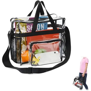EXIN DEHCEN Transparente Tragetasche, PVC Tasche Transparent Clear Bag | Stadium Approved Durchsichtige Tasche Bibliothek Clear Tote Bag für Das Fitnessstudio, für Arbeit, Sportspiele und Konzerte