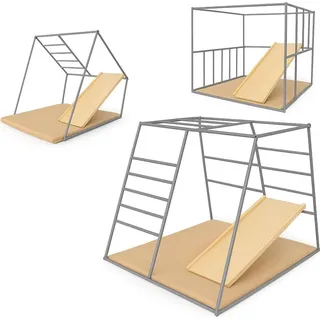 Spielplatz indoor, Klettergerüst aus Metal für Kinder, Kinderrutsche, Sprossenwand, Kletterwand, Klettergerüst Kinderzimmer - Grau