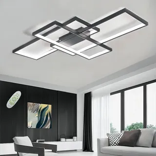 Qiaomao LED Deckenleuchte Schwarz Modern Deckenlampe Wohnzimmer (110x60x9cm), Dimmbar Wohnzimmerlampe mit Fernbedienung, Schlafzimmerlampe, Groß Deckenbeleuchtung Wohnzimmer Schlafzimmer Büro