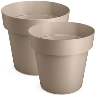 PECZEKO Blumentopf matt, Blumentopf aus Kunststoff, dekorativer Blumentopf für große und kleine Blumen, 2er-Set Blumentöpfe, Blumentöpfe, Töpfe für Kräuter, (2 STK.) Beige, ø 14 cm