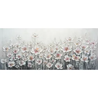 Ölgemälde BÖNNINGHOFF "handarbeit WEISSE BLUMEN XXL 60x140 cm – Wandbild Kunst Deko", weiß (farbe bild(er): weiß, rosa, beige), B:140cm H:60cm T:2cm, Acrylfarbe, Canvas, Holz, Bilder, Ölgemälde, handgefertigt, jedes Bild ein Unikat