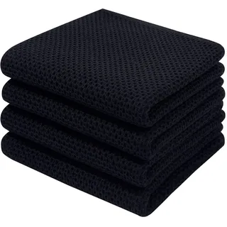 Homaxy Geschirrtücher aus 100% Baumwolle, Waffelgewebe, ultraweiches, saugfähiges, schnell trocknendes Reinigungstuch, 33 x 71 cm, 4er-Pack, Schwarz