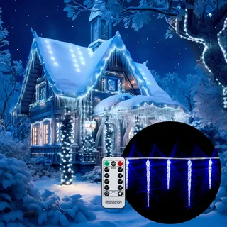 MONZANA® LED Eiszapfen Lichterkette 40 Eiszapfen blau Fernbedienung 8 Leuchtmodi Timer Innen Außen Weihnachtslichterkette - Blau