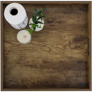 Hanobe Tablett Serviertablett Holztablett Groß: Vintage Braun Gross Dekotablett mit Griff XXL 50cm für Tisch Küche - Industrial Eckig Deko Holz Tabletts mit Henkel für Bett Couch
