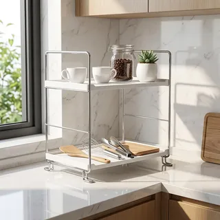 Ncheli DoppelschichtGewürz organizer,Mini regal küche,Arbeitsplatte regal küche,Gewürzregal klein Verwendung für skincare,köln,Schmuckstück(weiß)