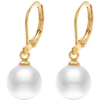 Vissen Perlen Ohrringe Leverback Damen Vergoldet Mit AnhäNger 10mm Klein WeißE Perle Modeschmuck