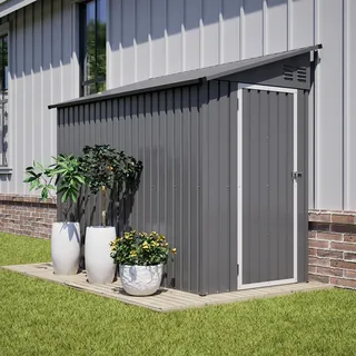 Metall-Geräteschuppen 4'x8' Grau, abschließbare Tür, 2 Lüftungen, Anbau-Schuppen zur Werkzeugaufbewahrung für Hinterhof und Terrasse - Grau