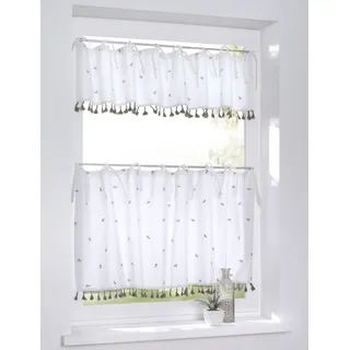 Kutti Scheibengardine Honey Landhaus, Spitze, Quasten, Biene Natur Baumwolle, Bindebänder Breite 120 x Höe 50 cm