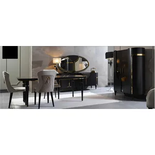 Tisch Set Garnitur Esstisch 4 Stühle Luxus Stil Möbel Stuhl Gruppe Kommode 8tlg - Schwarz