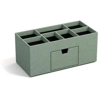 Bigso Box of Sweden BIGSO VENDELA Schreibtisch Organizer mit 7 Fächern und Schublade – Ablagebox aus Faserplatte und Papier in Leinenoptik – Schreibtischset für Büromaterial – mintgrün