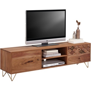 Ambia Home Lowboard , Naturfarben , Holz, Metall, Holzwerkstoff , Akazie , 2 Fächer , 2 Schubladen , 160x45x35 cm , Wohnzimmer, TV Möbel, Lowboards