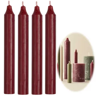 LS-LebenStil Exklusive Stabkerzen 4 Stück Ribe Rustik Rot Bordeau 18x2,2cm | Made in der EU - Set Spitzkerzen Tafelkerzen für die perfekte Tischdeko Hochzeit Taufe Advent Weihnachten Unparfümiert