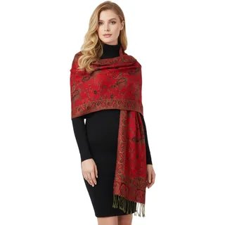PASKMLNA Wendbarer Paisleymuster, Pashmina-Schal, elegante Farben, 1rot, Large