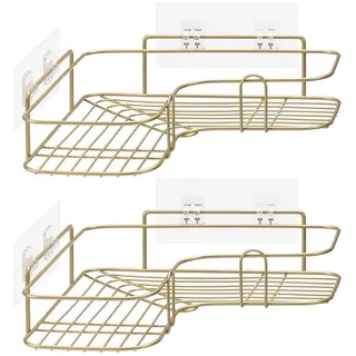 Navaris 2X Duschablage ohne Bohren - Bad Duschregal Eckregal 2er Set - Badezimmer Regal Wand - Ablage für Dusche Aufbewahrung - Metall Dusch Ecke - Gold