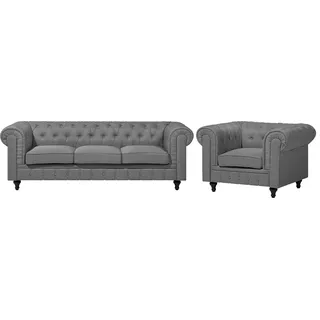 Beliani Sofa Set 4-Sitzer Chesterfield Stoff Hellgrau