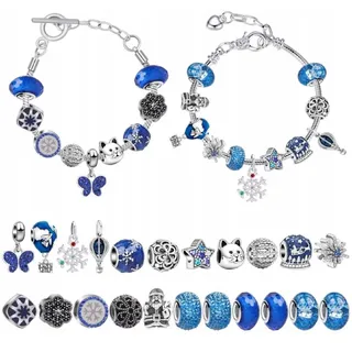 Adventskalender 2024 Weihnachts-Armband-Set DIY Schmuck für Mädchen 11016 - Blau, Silber