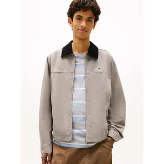 Blouson TOMMY JEANS "TJM REGULAR COTTON RANCH", Herren, Gr. XL, grau (limestone dust), Web, Obermaterial: 100% Baumwolle, unifarben, regular fit normal, Rundhals, eingesetzt abgesteppte Kante, Jacken Blouson, Regular fit mit Umlegekragen