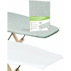 ARCOL Kompatibel für Bügelbrett Foppapedretti, Ersatzbezug, elastisch, hergestellt in Italien, Bügelbrettbezug aus 100 % Baumwolle (Bezug + Klammer, grün, modern)