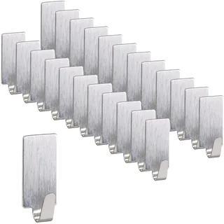 Relaxdays Klebehaken 24er Set, Schlüsselhaken Edelstahl, selbstklebend & lösbar, Küche & Bad, Wandhaken eckig, Silber, Pack