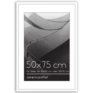 Americanflat 50x75 cm Bilderrahmen aus Kunststoff mit 40x60 cm Passepartout - schmaler 75x50 Fotorahmen mit poliertem Plexi-Scheibe - integrierte Aufhängung für Hoch- und Querformat - Weiß