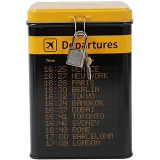 I-TOTAL® – Lustige Spardose mit Vorhängeschloss und Schlüssel, Sparbüchse aus Metall mit Verschluss (DEPARTURES)