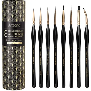 ARTEGRIA Detailpinsel-Set, 8 Miniaturpinsel mit extra feiner Spitze und ergonomischen Griffen, für Modellbau, Figuren und Malen nach Zahlen für Erwachsene