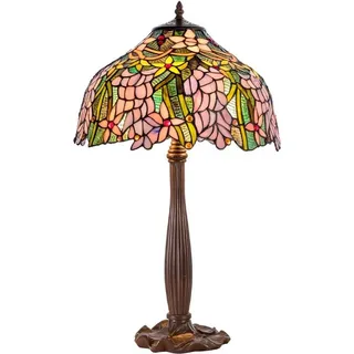 Casa Padrino Luxus Tiffany Tischleuchte Braun / Mehrfarbig Ø 40 x H. 62 cm - Deko Lampe aus 576 Teilen handgefertigt - Braun