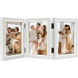 Shampsen 3 Bilderrahmen 13x18 Bilderrahmen Collage Weiß mit Scharnier Dreifach Faltbarer Rahmen Tischplatte Schreibtisch-Display, Geschenk für Mutter, Freund
