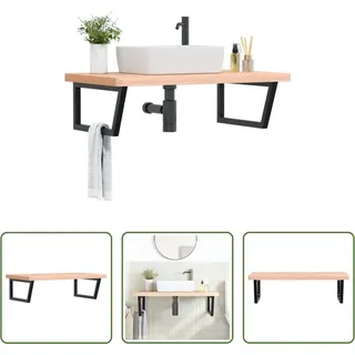 The Living Store Waschbeckenregal Wandmontage Stahl und Massivholz Buche - Braun