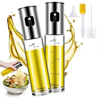 PUWOWYE 100 ML oil sprayer aus Glas und Edelstahl, 2er Ölsprüher für Speiseöl mit Skala & Trichter, Multifunktionaler öl sprühflasche für Heißluftfritteuse, Backen, Grillen, Salat, Küchen Gadgets